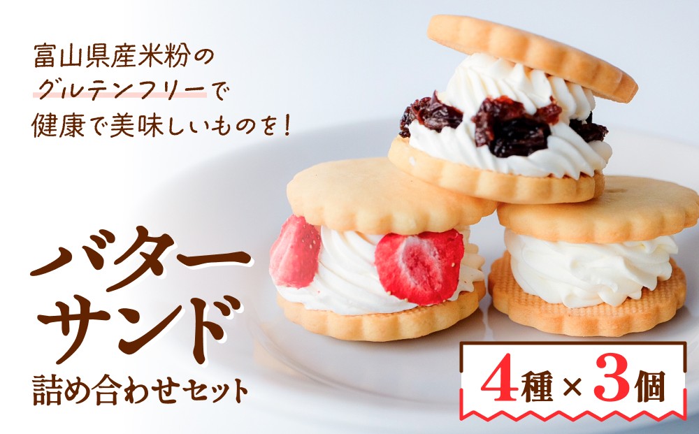 
            バターサンド 4種×3個 詰め合わせセット バターサンド 洋菓子 バタークリーム 富山県 氷見市
          