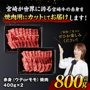 【令和8年9月発送】宮崎牛赤身焼肉 800g (400g×2)【肉 牛肉 国産 宮崎県産 宮崎牛 黒毛和牛 和牛 焼肉 BBQ 4等級  A4ランク ウデ モモ E11120】