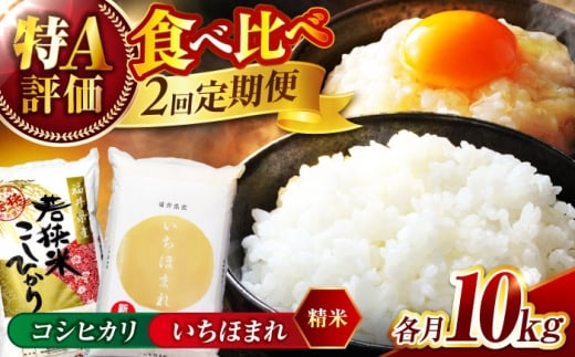【新米】【2回定期便】【福井県産】 1回目：コシヒカリ 白米 10kg 2回目： いちほまれ 白米 10kg 福井県米 / コシヒカリ発祥 ブランド 特A常連 小浜市 / 若狭ふれあい市場 [BFEL052]