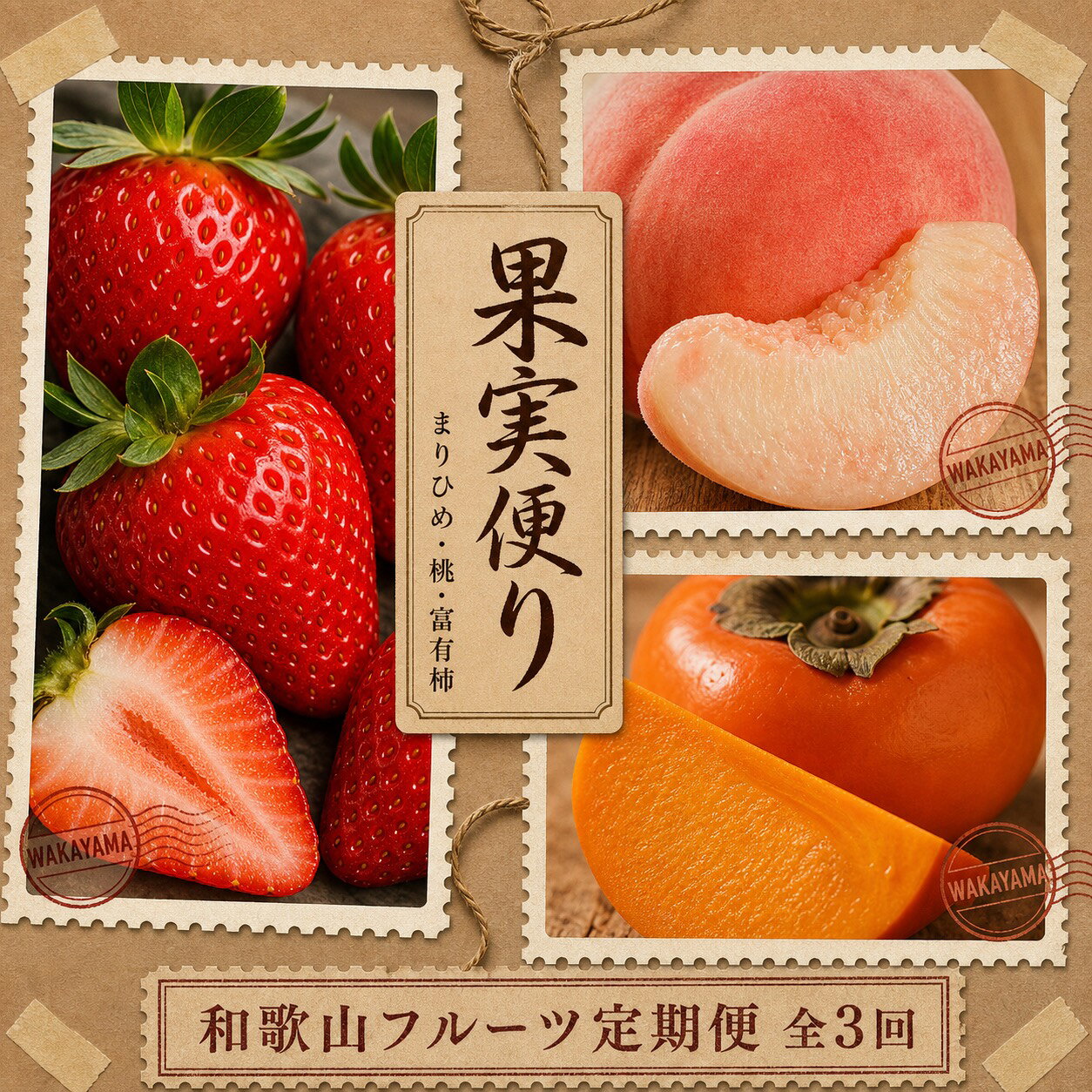 【ふるさと納税】 【全3回】紀州和歌山産旬のフルーツ定期便 (いちご・桃・富有柿) / フルーツ 果物 いちご イチゴ 苺 もも 桃 柿 旬 定期便