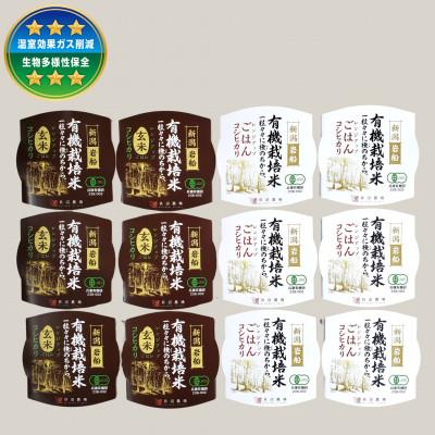ふるさと納税 村上市 有機コシヒカリ白米パックごはん(150g×6個)+玄米パックごはん(150g×6個)セット