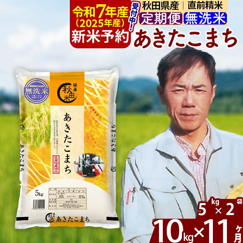 【ふるさと納税】※令和7年産 新米予約※《定期便11ヶ月》秋田県産 あきたこまち 10kg【無洗米】(5kg) 2025年産 お届け周期調整可能 隔月に調整OK お米 みそらファーム