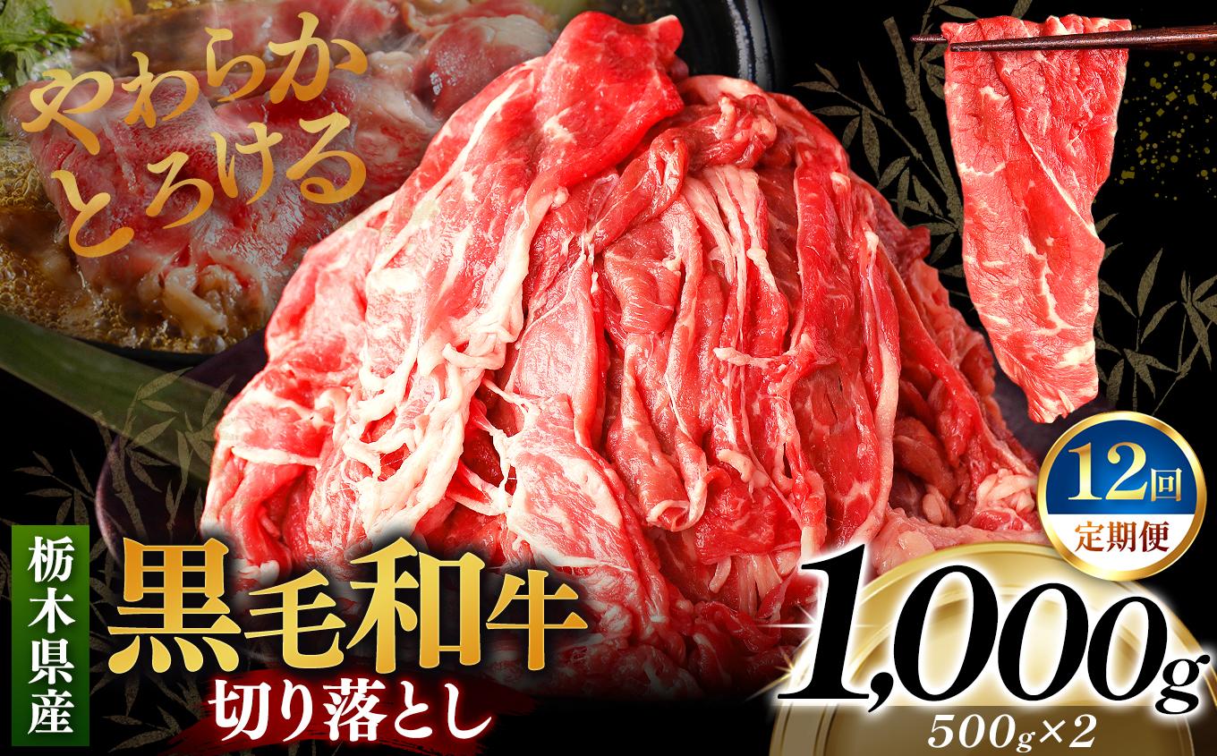 [定期便12回]栃木県産黒毛和牛切り落とし 1000g｜数量限定 黒毛 和牛 牛肉 国産牛 国産 ブランド牛 お肉 切り落とし サシ 霜降り 甘い ステーキ すき焼き しゃぶしゃぶ 焼肉 切落し 上品 アレンジ 美味しい 料理 主婦 とちぎ  栃木県 矢板市