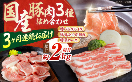 【3回定期便】お肉の定期便 国産 豚肉 詰め合わせ セット (3ヵ月) 総計約6kg バラ スライス 切り落とし 小間切れ 【(有)山重食肉】[ATAP066]