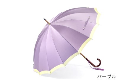 【前原光榮商店】婦人用雨傘 ボーダー-W-カーボン〈手元：ヒッコリー〉名入れ可(カラー：パープル）