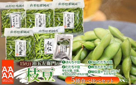 【令和7年産先行予約】【5回定期便】15代目「治五左衛門」の枝豆 5種類（だだちゃ豆3種、ぼんちゃ豆、秘伝豆）食べ比べセット