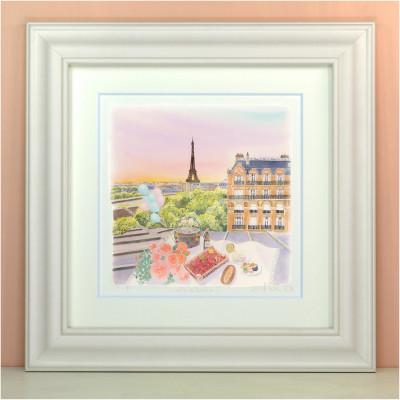 ふるさと納税 川口市 栗乃木ハルミ版画額装品「パリの屋根から」