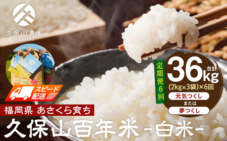 【特別栽培米】久保山百年米-白米(2kg×3袋)計6kg【定期6回】