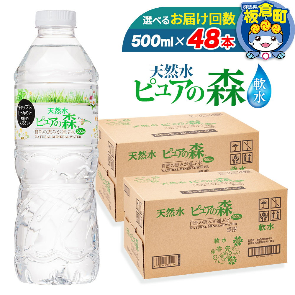【ふるさと納税】水 【選べるお届け回数(定期便)】国産 ミネラルウォーター ピュアの森 500ml 24本×2箱 計48本 天然水 軟水 ペットボトル ラベルあり