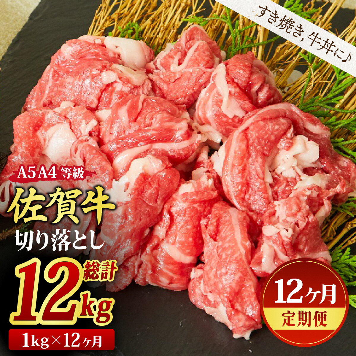【ふるさと納税】【スピード発送】【12回定期便】佐賀牛 切り落とし 1000g（500g×2)（合計12kg）【父の日 すき焼き用牛肉 すき焼き用 すき焼き 牛丼 A5 A4 希少 国産和牛 牛肉 肉 牛】(H085196)