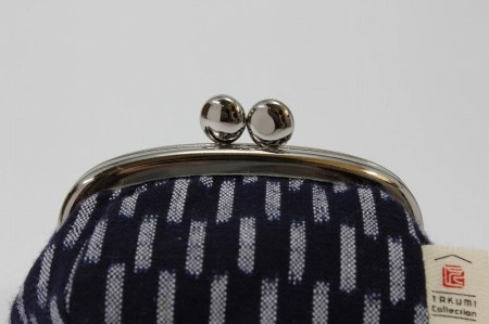 【メール便でお届け】久留米絣 福ふくがま口財布 （縞 あられ）_久留米絣 福ふくがま口財布 お財布 コンパクト 選べる デザイン 縞 あられ 赤白玉 口金式 かわいい レトロ レディース メンズ ユニ