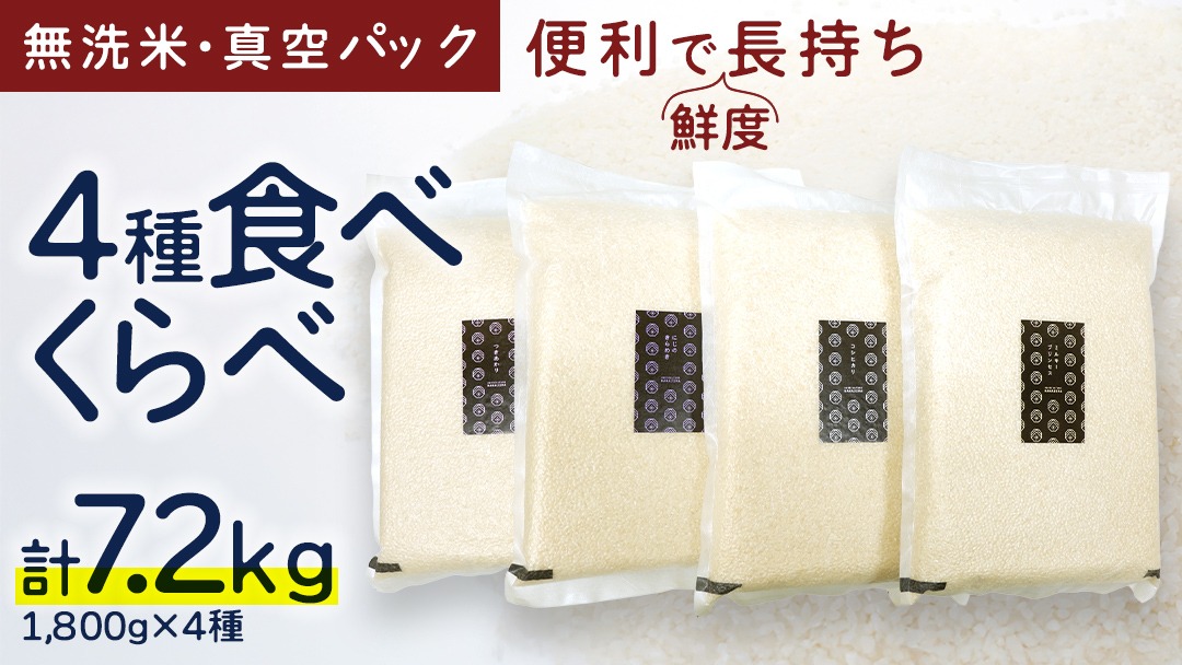 食べくらべ　精米 4種　真空1800g×4袋 令和7年産 米 お米 コメ 茨城県 新生活 応援 コシヒカリ ミルキープリンセス にじのきらめき つきあかり 食べ比べ　 [EX005ci]