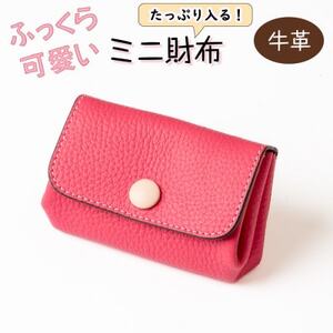 濃いピンクが華やかに映える、ふっくら可愛いミニ財布 たつの市産牛革使用 HEDGE【1679896】