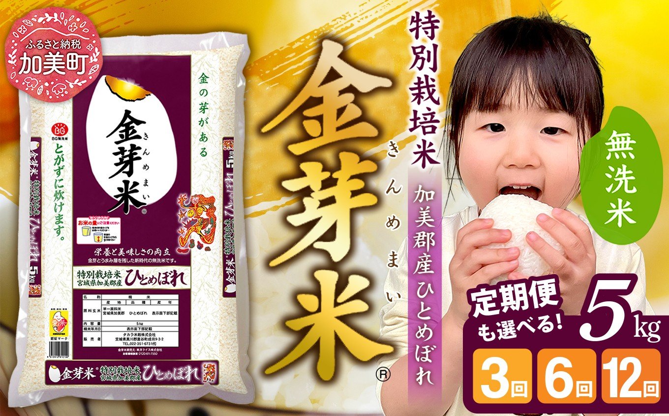 
            金芽米 定期便 無洗米 5kg 【 3ヶ月 / 6ヶ月 / 12ヶ月 】 令和7年 米 特別栽培米 ひとめぼれ 宮城県 加美産 BG無洗米 [ 宮城県 加美町 ]   km-km-knm05-t
          