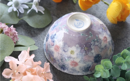 【瀬戸焼】「工房 ゆずりは」 彩紫小花 飯碗 1個 【松本陶器株式会社】 / 食器 茶碗 ボウル / 瀬戸市 [BBDX038]