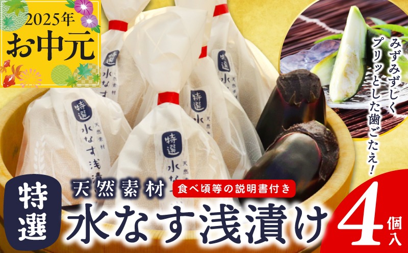 099H3085t 【お中元】「特選最上級品」天然素材水なす浅漬け4個入