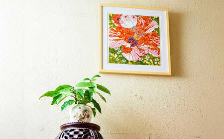 【宏次染工房 / 沖縄県認定工芸士 金城宏次】紅型額装 『蝶にハイビスカス』 絵画 額入り 伝統工芸品 おしゃれ 沖縄市 / コザ工芸館ふんどぅ[BCAU008]