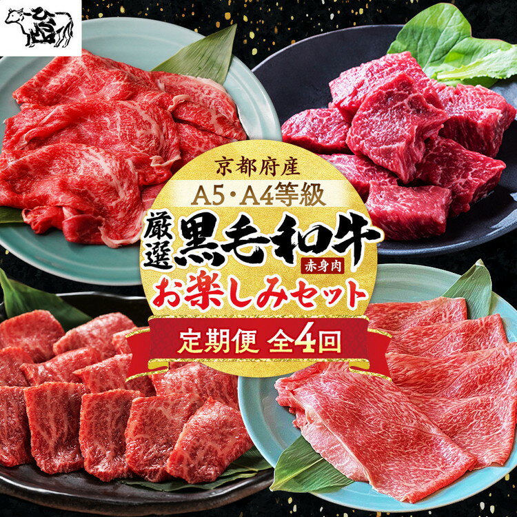 【ふるさと納税】【4回定期便】京都産 黒毛和牛赤身肉 4ヶ月 お楽しみセット【計2.35kg】1回 500g～700g 和牛 専門店 ひら山 厳選 赤身 しゃぶしゃぶ すき焼き サイコロステーキ 焼肉 ステーキ 切り落とし スライス 牛肉 和牛 冷凍 丹波産 A5 A4 ふるさと納税 牛肉 定期便