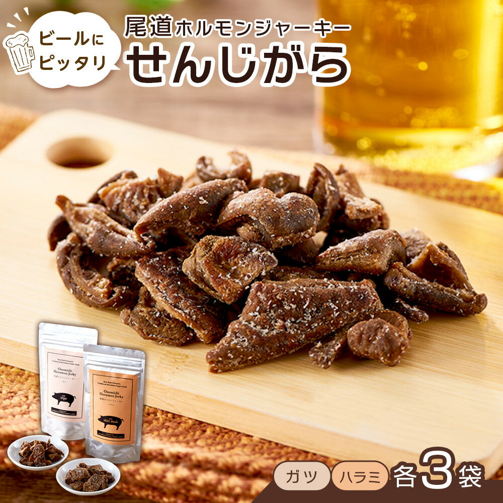 【ふるさと納税】ビールにピッタリ！ 尾道ホルモンジャーキー 「せんじがら」 ガツとハラミの2種　3袋ずつ | 計6袋 お酒ワインのおつまみ セット やみつき 広島名物 ご当地 家飲み お取り寄せ 送料無料 尾道市 広島県