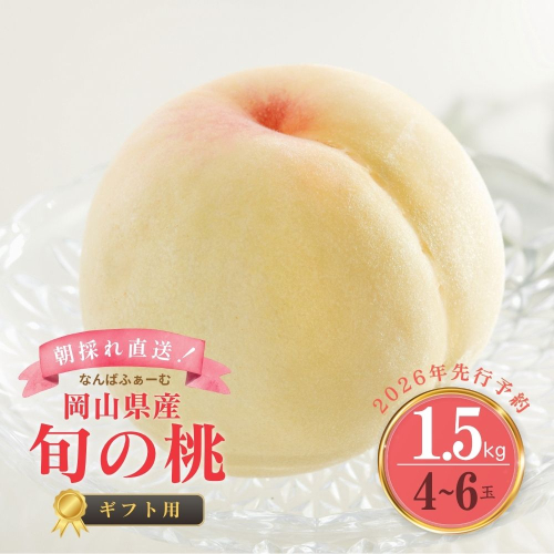 【2026年先行予約】［なんばふぁーむ］岡山県産 旬の桃 1.5kg（4～6玉）[ギフト用]｜桃 もも モモ フルーツ 果物  ピーチ 完熟 朝採れ 朝採り 新鮮 旬 食べごろ 食べ頃 岡山産 産地直送 産直 特産 特産品 贈答 贈答用 送料無料  岡山県 鏡野町 039-a003