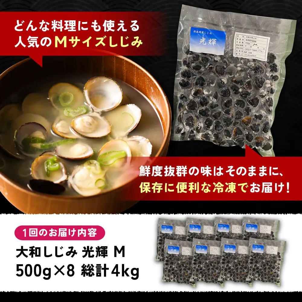 【全6回定期便】産地直送！宍道湖産 冷凍大和しじみMサイズ4kg(500g×8) 砂抜き処理済 島根県松江市/りすたむmatsue[ALDE014]