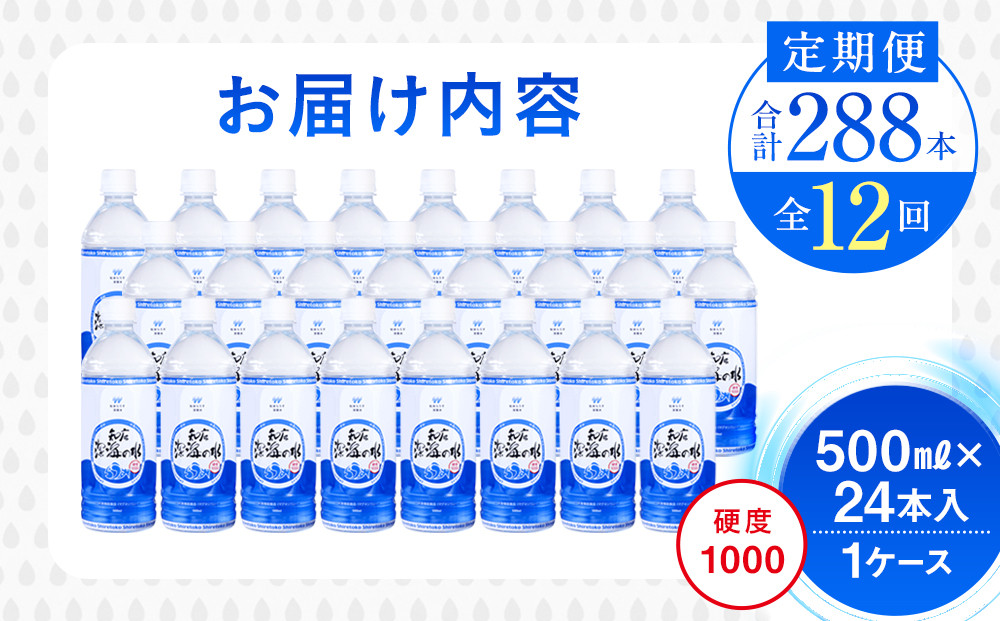 年12回！北海道 羅臼（らうす）のお水 海洋深層水500ml×24本定期便  知床 世界自然遺産 国産 備蓄 常備水 ペットボトル ミネラル 清涼飲料水 生産者 支援 応