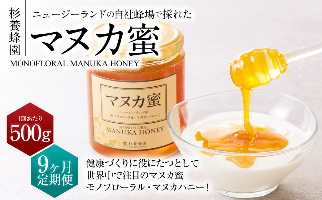 【9ヶ月定期便】ニュージーランド産 マヌカ蜜 約500g×9ヶ月 ／ 計約4.5kg