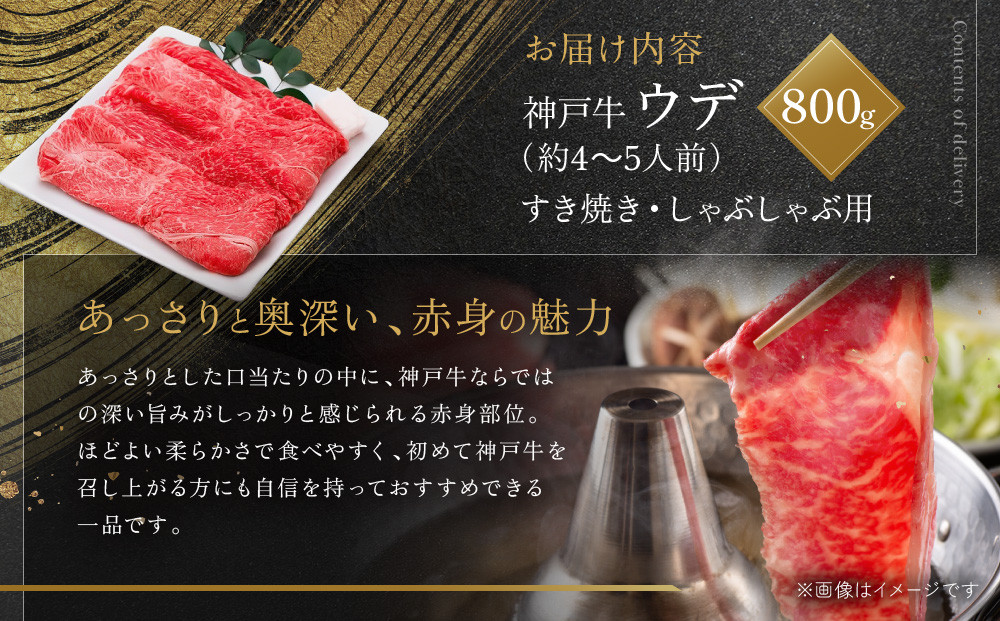 【冷蔵便】神戸牛 すき焼き しゃぶしゃぶ用　ウデ 800g