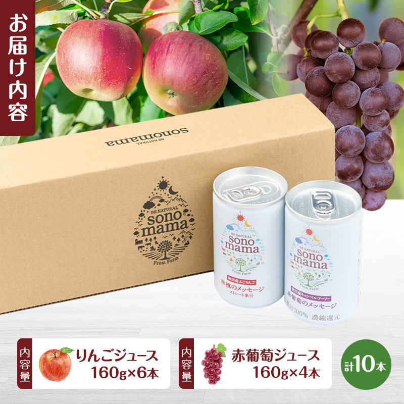 「sonomama」ミックス（160g×10本） りんごジュース 赤ぶどうジュース  ジュース 飲料 