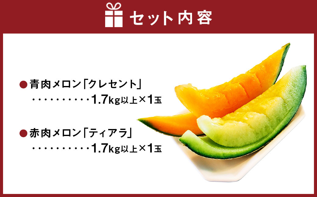 大玉 メロン 青肉 赤肉 各1玉 詰合せセット （1玉 1.7kg以上） 