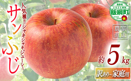 りんご サンふじ 訳あり ～ 家庭用 5kg マルハ農園 沖縄県への配送不可 2026年12月上旬頃から2026年12月中旬頃まで順次発送予定 令和8年度収穫分 エコファーマー認定 信州 果物 フルーツ リンゴ 林檎 長野 予約 農家直送 長野県 飯綱町 [1635]