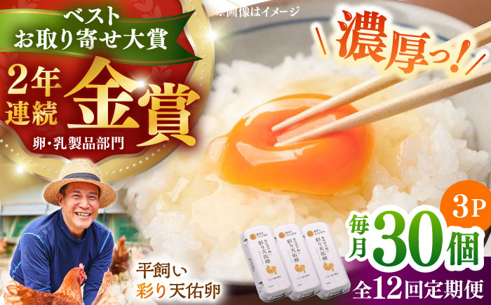 
            卵【平飼い卵】【全12回定期便】黄身の濃厚なコクと白身の甘み！たたらの里平飼い 彩り天佑卵 30個入り（10個×3P）たまご 放牧卵 玉子 タマゴ 鶏卵 生卵 国産 平飼 卵焼き 卵かけご飯 TKG 朝食 朝ごはん ご褒美 コク 旨み 贅沢 お取り寄せ 毎日食べたい卵 美容 健康 単品 定期便 人気 高評価 ランキング 島根県雲南市/株式会社たなべたたらの里（たなべ森の鶏舎） [AIDL005]
          