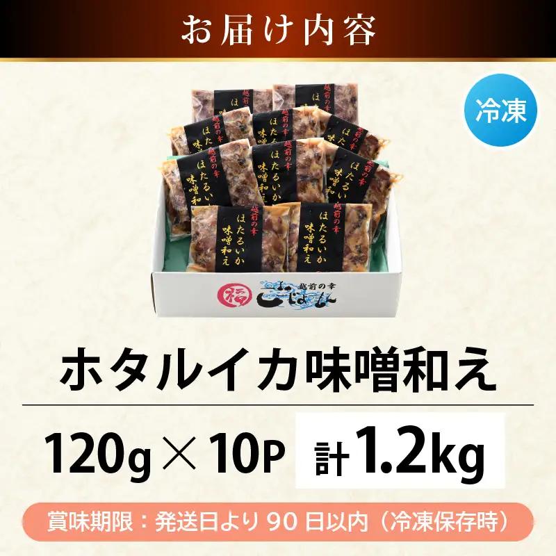 調理済 解凍するだけ ! 越前町産 味噌あえ ホタルイカ たっぷり 計1.2kg（120g × 10P）小分け 冷凍 ほたるいか 全国トップクラスの漁獲量【ボイル 茹で 調理すみ 味付き みそ ミソ 