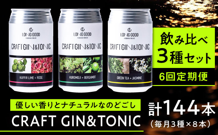 
                  ジン ジントニック 【6回定期便】LONG GOOD クラフト・3種セット 各種8本 計24本 カフィアライム＋ローズ 黒文字＋ベルガモット グリーンティ＋ジャスミン 天然ボタニカル ナチュラル 酒 BBQ キャンプ くつろぎ 岐阜県 ギフト プレゼント おすすめ 人気 定期便 詰め合わせ 飲み比べ  ジン トニック お酒 さけ カクテル ボタニカル 岐阜市/ビストロノミー [ANCG013]
                