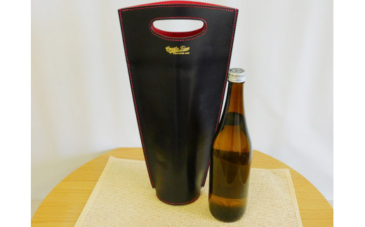 牛革使用 ワインキャリーバック720ml 1本用（黒×赤）＋日本酒1本