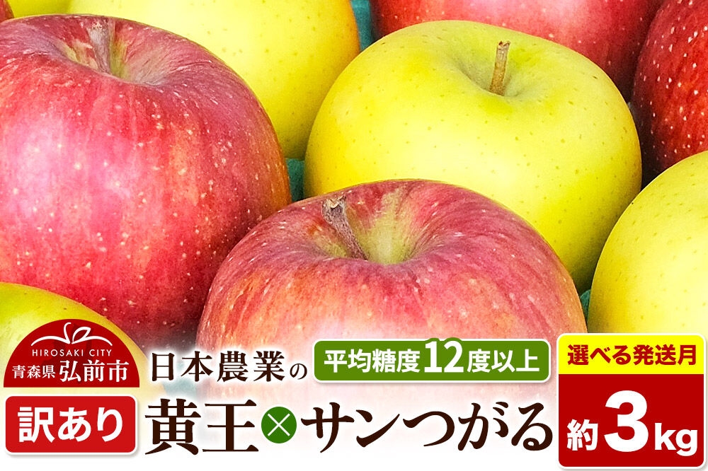 
                  りんご 黄王×サンつがる【訳あり】約3kg【選べる発送月】クール便 平均糖度12度以上 青森県産 果物 フルーツ 林檎 リンゴ くだもの 不揃い 規格外 [家庭用 産地直送 アップル 青森県 弘前市]
                
