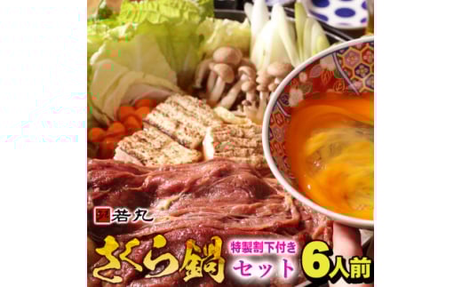桜鍋セット6人前!ヘルシー馬肉ですき焼き★若丸特製濃縮割り下付き!お肉は200g×3パックで便利!【1564990】