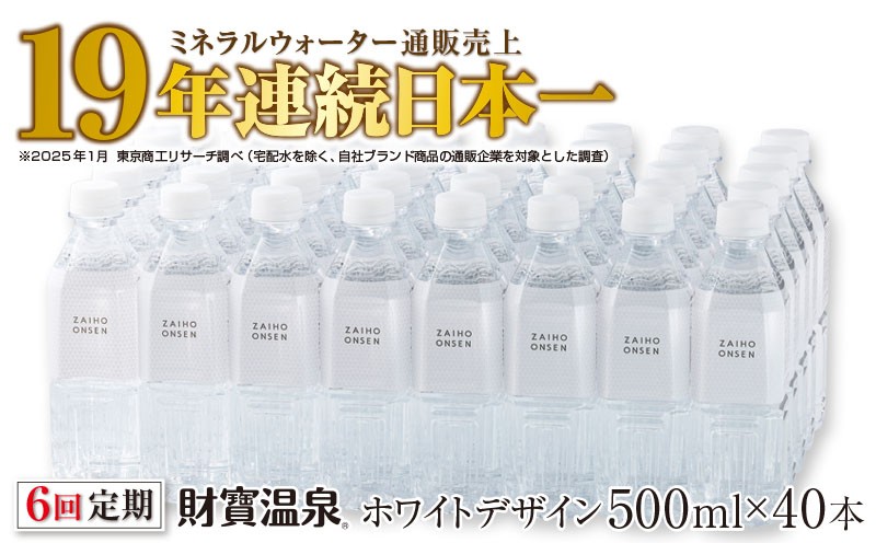
            G7-2235／【 定期便 】 6回届け ・ 天然アルカリ温泉水 財寶温泉 ホワイトデザイン 500ml×40本
          