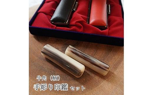 
印鑑 工芸品 民芸品 工芸品 牛角 柄付 実印 2本 セット 16.5mm 15mm 夫婦 ペア プレゼント 贈答 京都府 手作り
