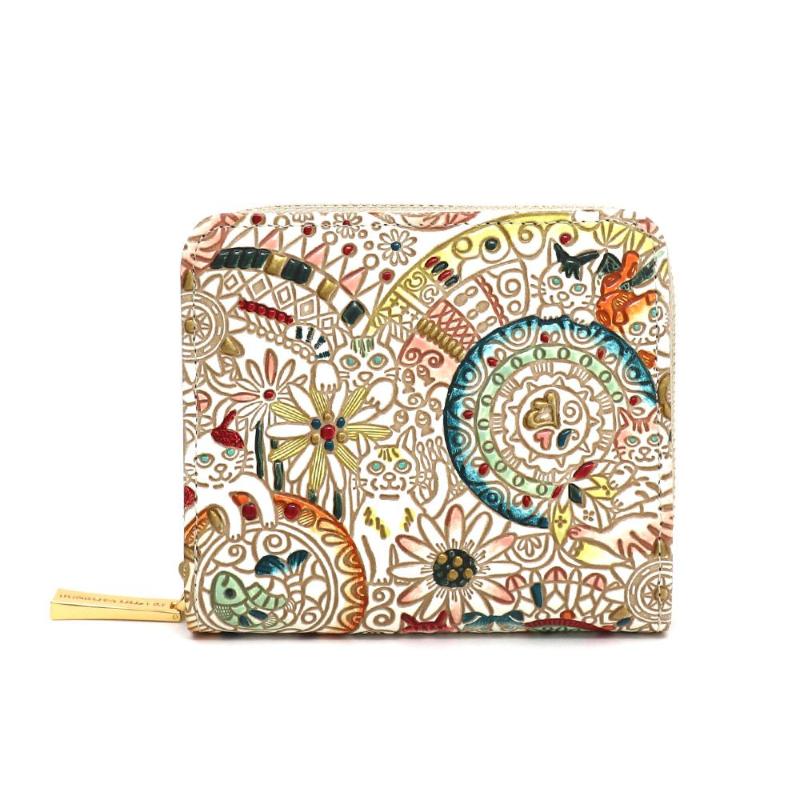 【ふるさと納税】【文庫屋大関】二つ折りファスナーミニ財布 かくれんぼ猫【皮革工芸品】財布 二つ折り 小物 お札 カード 小銭 コンパクト 牛革 手作り 日本製 墨田区 東京都　お届け：発送可能時期より順次配送