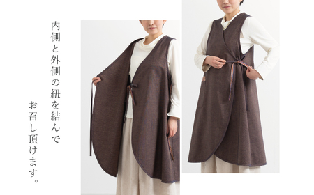 【日本製】 三河木綿 前合わせ エプロン_ブラウン【G0543】