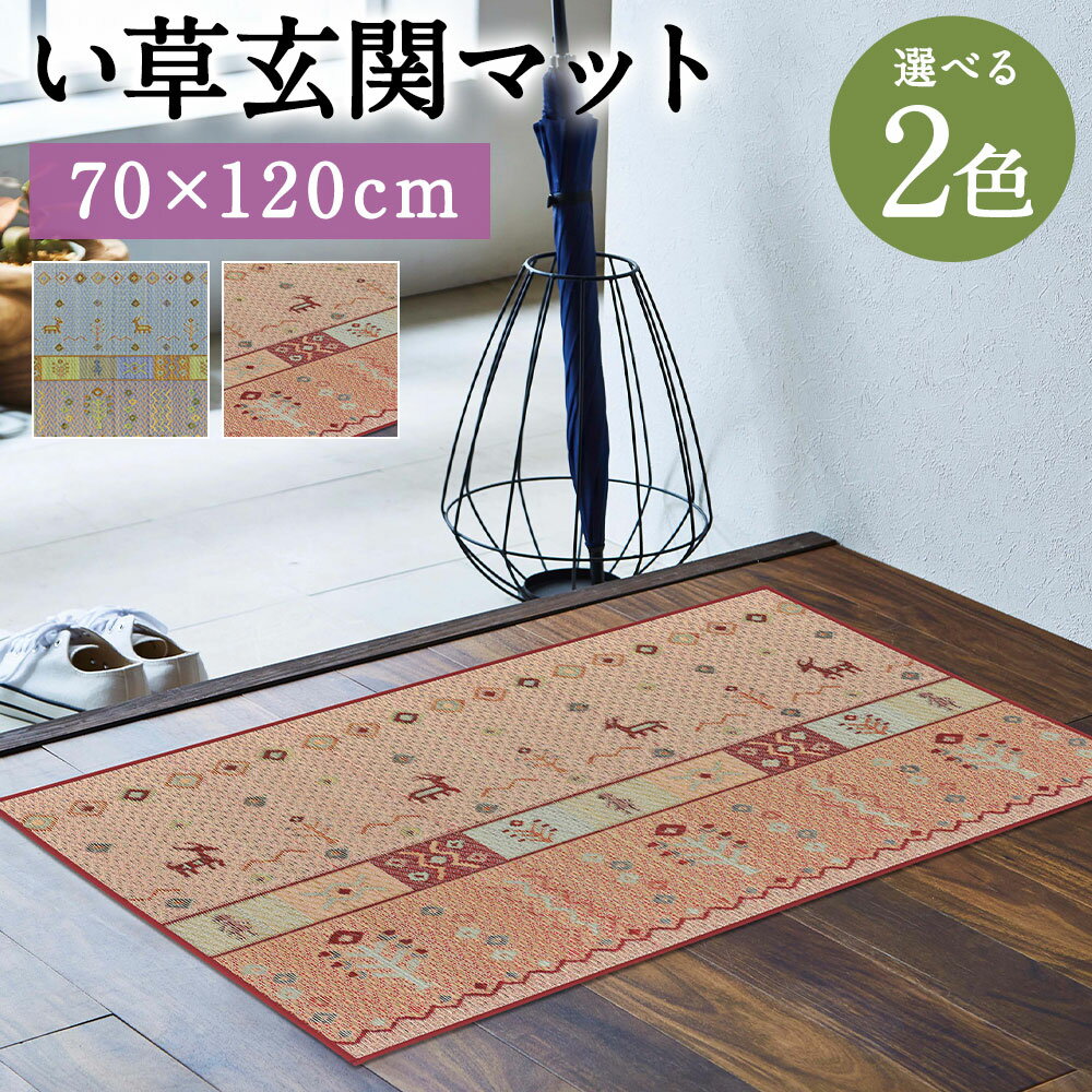 【ふるさと納税】い草玄関マット Fミーナ 70×120cm ブルー ピンク 選べる2色 い草 いぐさ 玄関マット マット 生活雑貨 天然素材 袋織り 国産い草 福岡県産 国産 送料無料