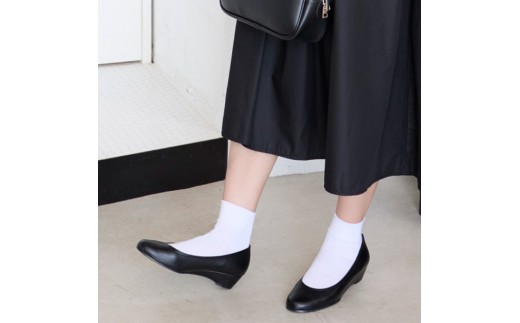 ウェッジプレーンパンプス｜ブラック 3L(25.5cm) レディース パンプス 3.5cmヒール ウエッジソール 幅広 甲高 外反母趾 ゆったり幅 大人気 靴 お仕事靴