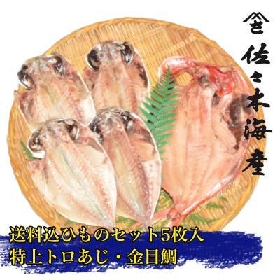 ふるさと納税 伊東市 干物セット【大島A】　特トロあじ(真鯵)4枚・金目鯛1枚　伊豆・伊東のひもの詰め合わせ　静岡県伊東市