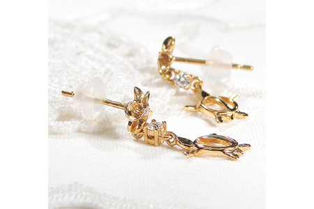 ピアス ハワイアン スタッドピアス K18YG イエローゴールド ダイヤモンド 0.08ct プルメリア カメ ホヌ ウミガメ 18金 揺れる 【f286-k18yg】