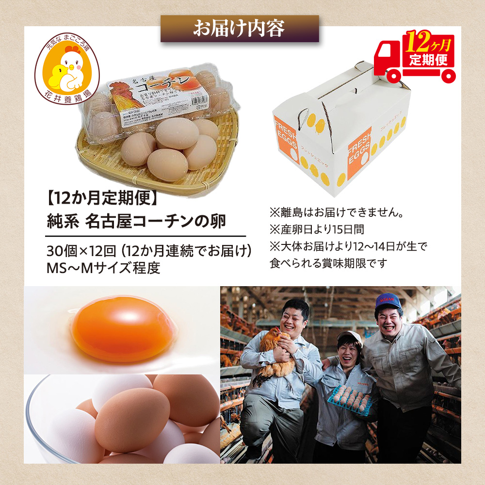 【12か月定期便】日本三大地鶏！！ 「純系　名古屋コーチンの卵」（30個） 本当に美味しい食べ物は調味料の味に負けません！