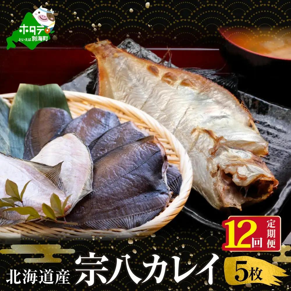 【定期便】北海道産 一夜干し 宗八カレイ 計60枚 5枚×12ヵ月【全12回】 カレイ 干物 別海町