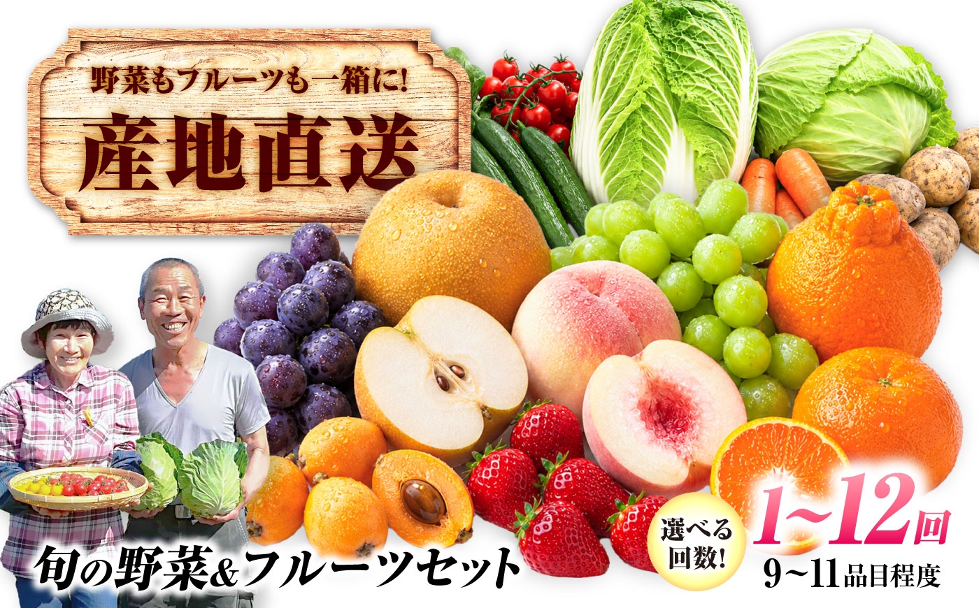 
                  【12回定期便】【産地直送】長崎県諫早産 旬の野菜＆フルーツ詰め合わせ 9～11品目程度 季節のおまかせセット / 野菜 フルーツ 果物 セット 詰め合わせ 旬野菜セット 旬のフルーツ 旬 食べ比べ 産地直送 健康 / 諫早市 / 肥前グローカル株式会社 [AHDI018]
                