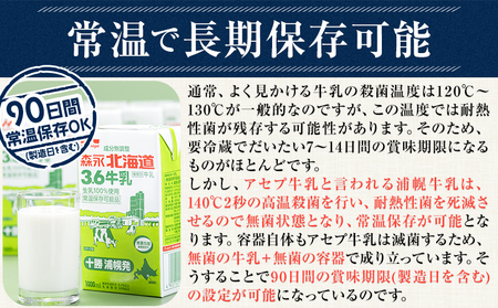 【定期便】森永北海道3.6牛乳（1000ml×12本×3回）常温長期保存