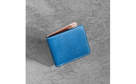 栃木レザー使用｜やわらか本革二つ折り財布｜Half wallet 02｜ブルー｜minca（全7色）